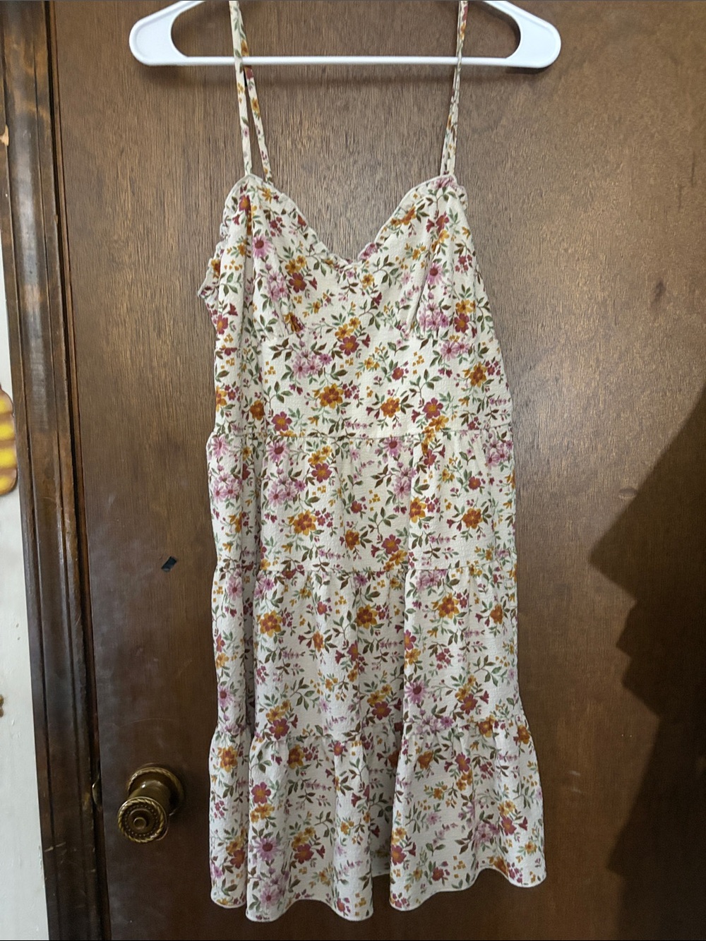 Floral Spaghetti Strap Sundress in Cream with Pink & Mustard Flowers
